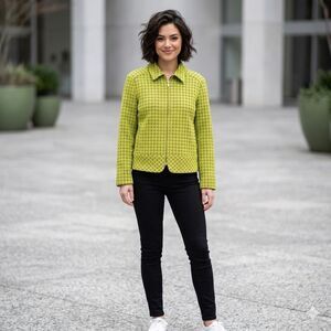 Erin London size XL bright green geo print jacket.